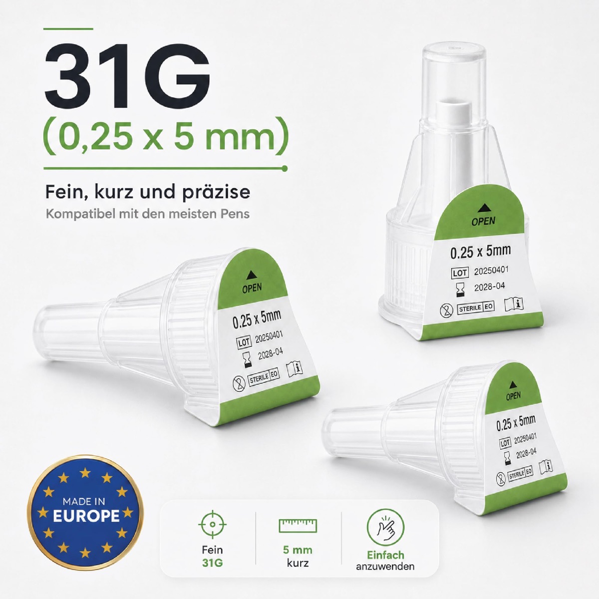 Tricare Pen-Nadeln 31G × 5 mm — sterile Einzelverpackung